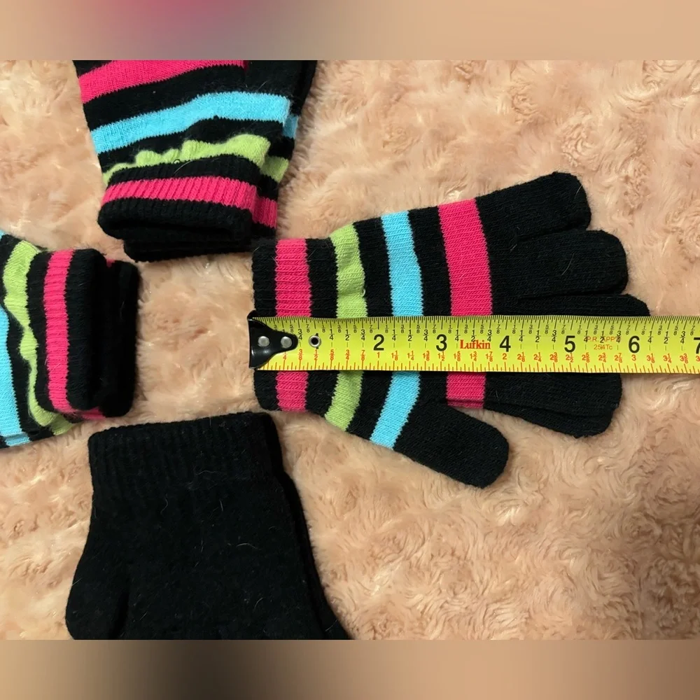 Kids Unisex (Lot Of 4 Pairs) Knit Stretch Gloves Size Small